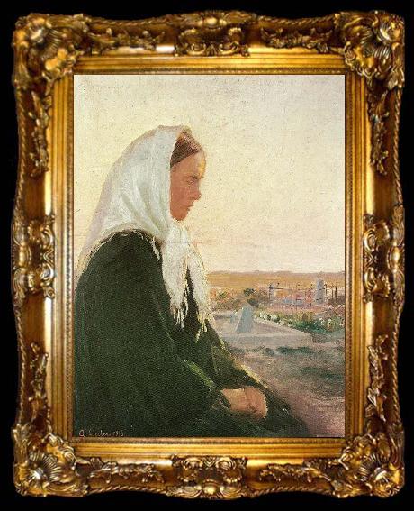 framed  Anna Ancher ung kvinde pa kirkegarden i skagarden, ta009-2